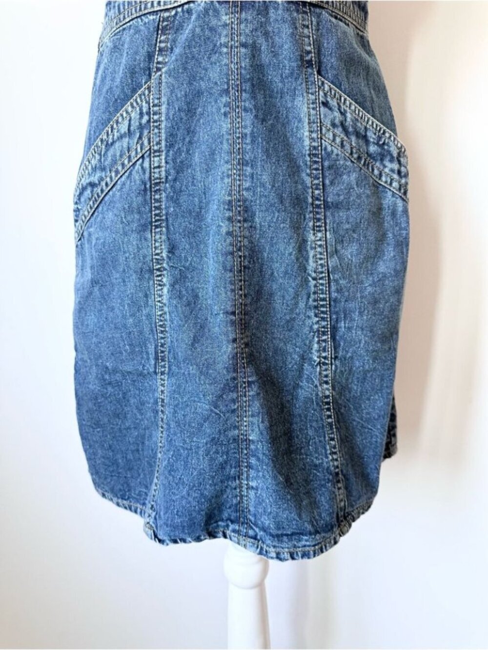 Japna Blue Denim Sweetheart Mini Dress with Faux Button Retro Coastal Cowgirl S - Picture 8 of 10
